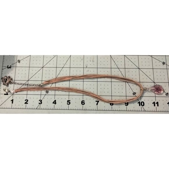 Glass Teardrop Pendant Necklace  Purple Flower Heart Adjustable - Picture 5 of 8